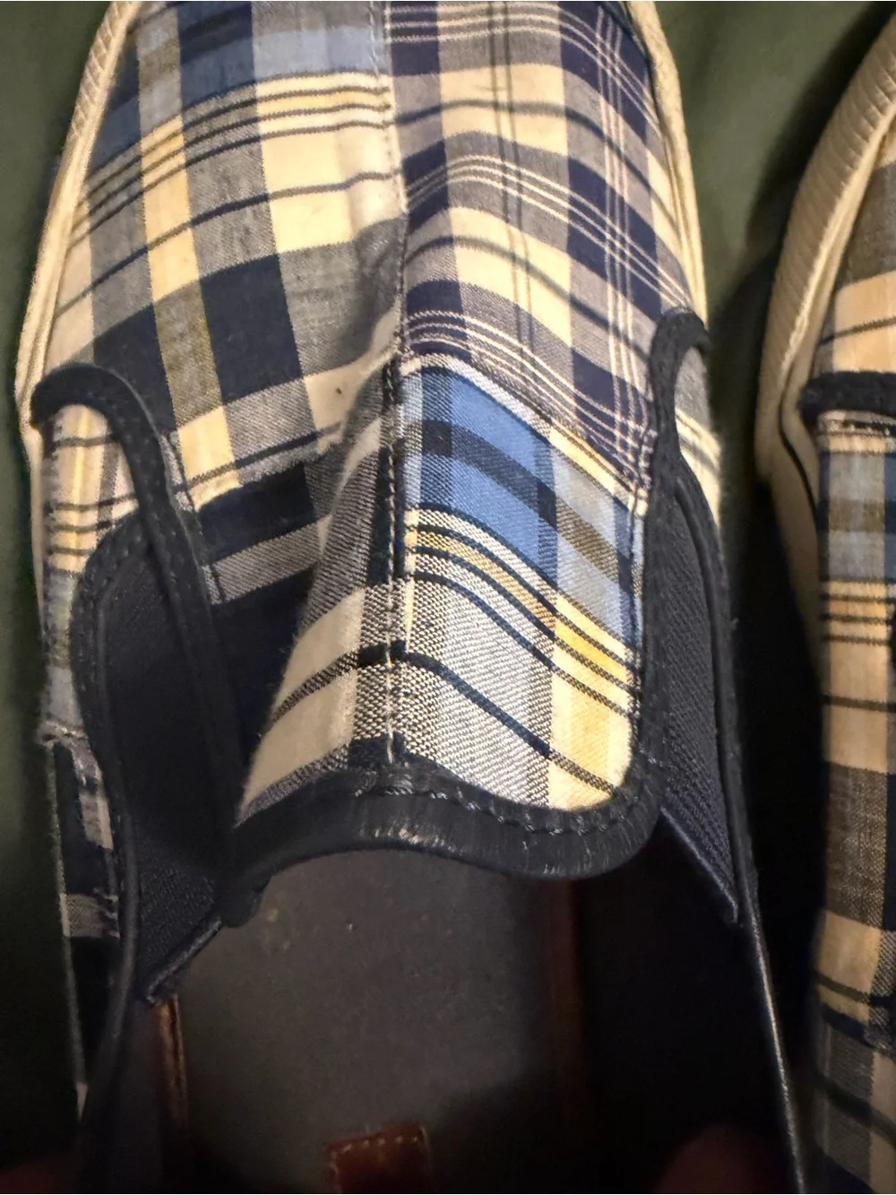 Tommy Hilfiger Men's Blue, White & Yellow Plaid Slip-On Loafers